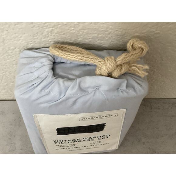 Linden Vintage Washed Pillowcase Std/Queen 100% Cotton Pale Blue Soft - Picture 2 of 3